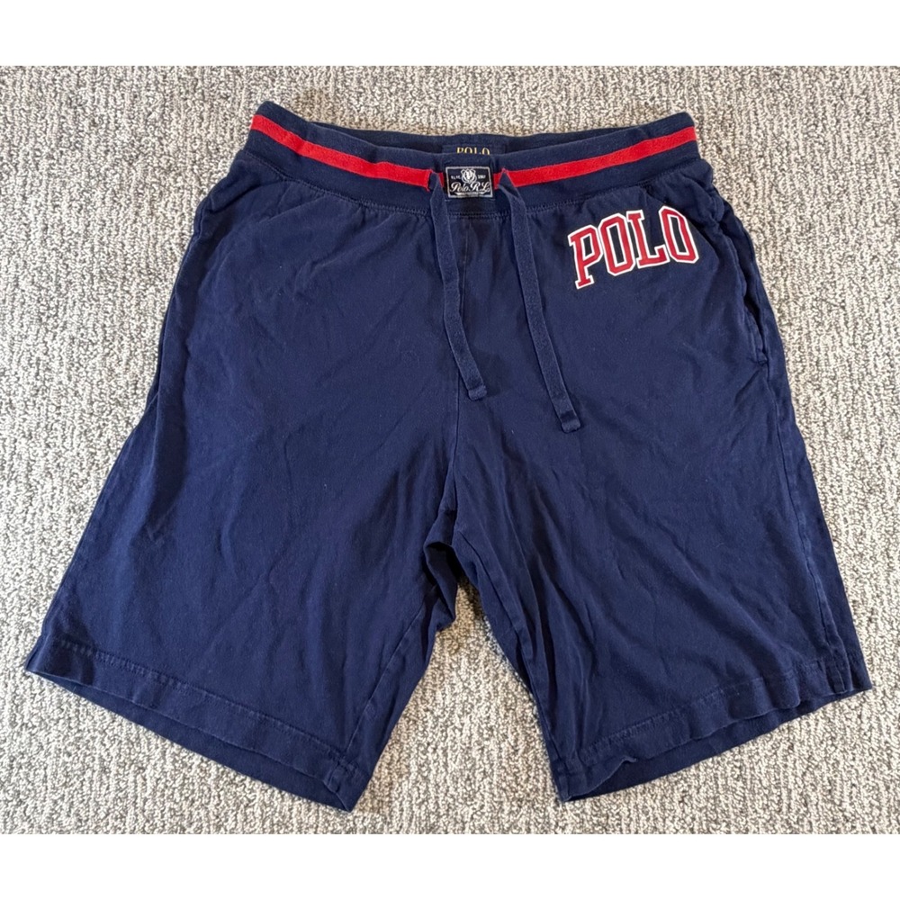 Polo Ralph Lauren Sleep Shorts Mens Small Navy‎ Blue Red Stripe Graphic Pajama